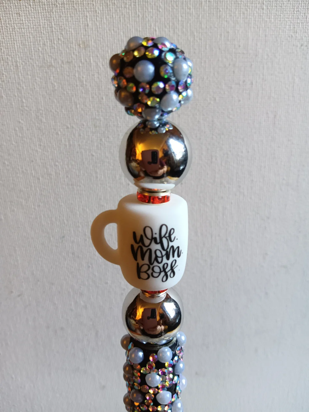 Wife Mom Boss Decorative Beaded Pen - White